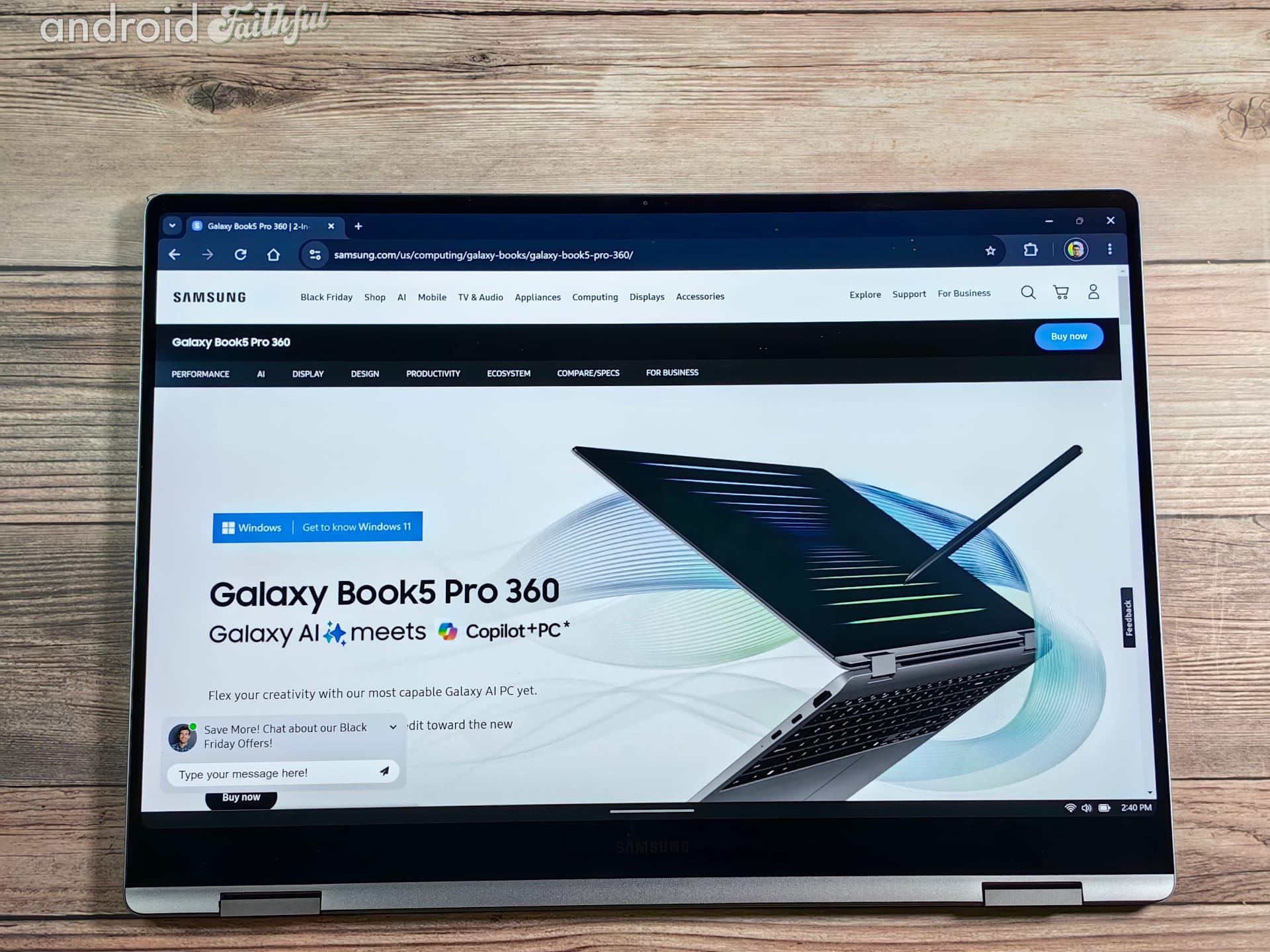 The Galaxy Book5 Pro 360 can be flipped fully around to be like a giant tablet.